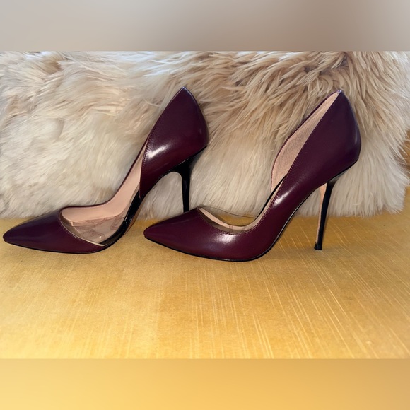 New Lucy Choi London Soho PVC Trimmed Pump Heel * Burgundy Red Black * 38 7.5 - Picture 3 of 10